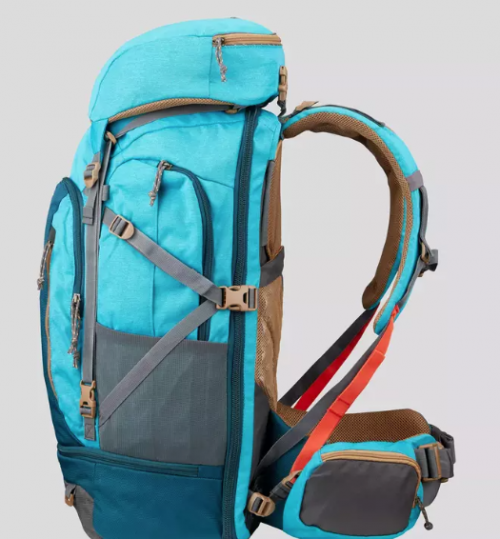 Mochila Trekking TRAVEL500 50 Litros Admite Candado Mujer Azul